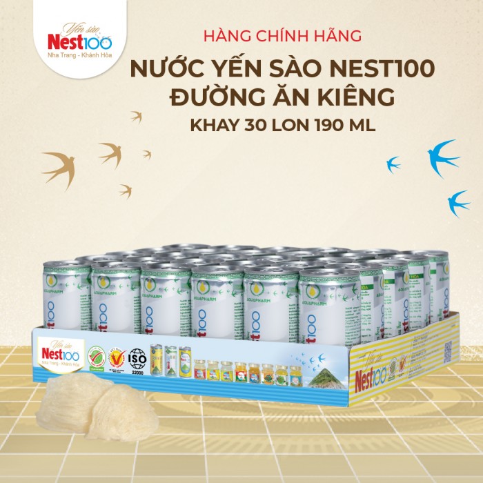 [Khay 30 lon] - Nước yến đường ăn kiêng Isomalt lon 190ml Nest100 - Phù hợp với người tiểu đường giảm cân
