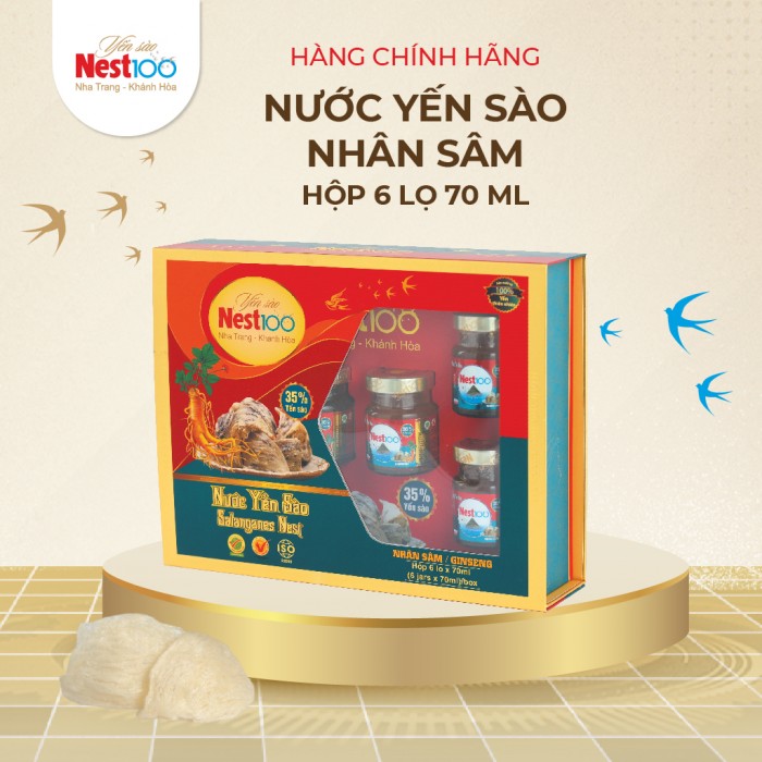 [Hộp 6 lọ 70ml] Nest100 yến chưng nhân sâm đường phèn