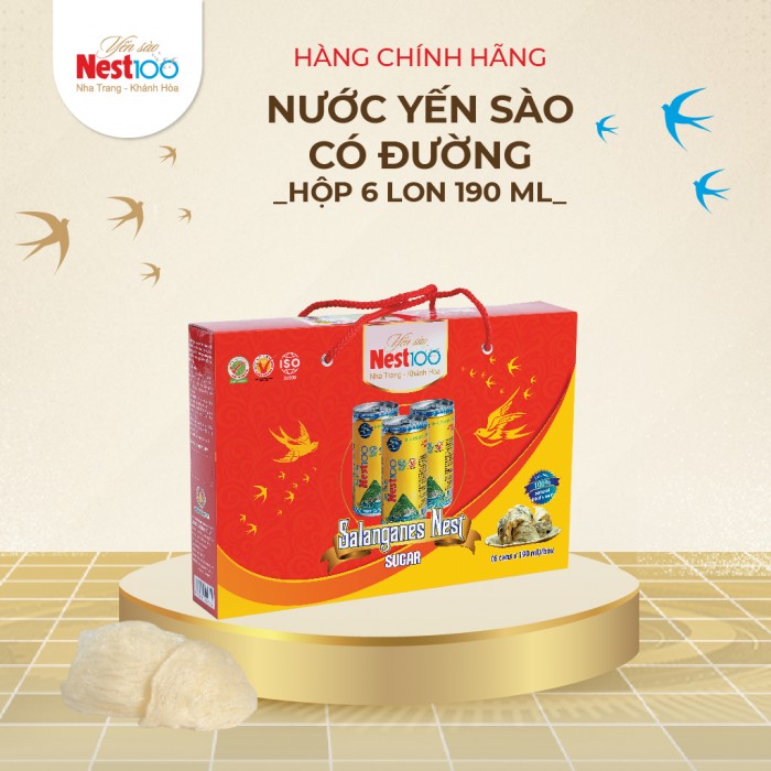 [Hộp 6 lon]-Nước yến có đường lon 190ml - Nước giải khát an toàn và bổ dưỡng