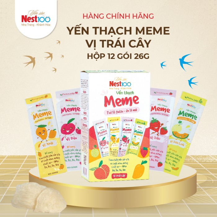 [Hộp 12 gói 26g] - Yến thạch Meme gồm 5% tinh chất yến