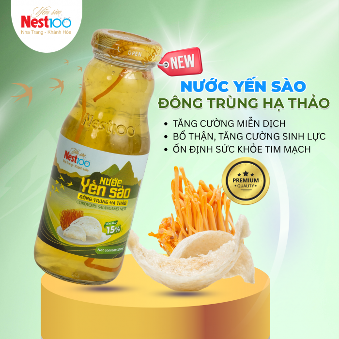 [Hộp 6 chai 185ml]-Nước yến sào Nest100 Đông trùng hạ thảo-Tăng cường sinh lực-Aquapharm