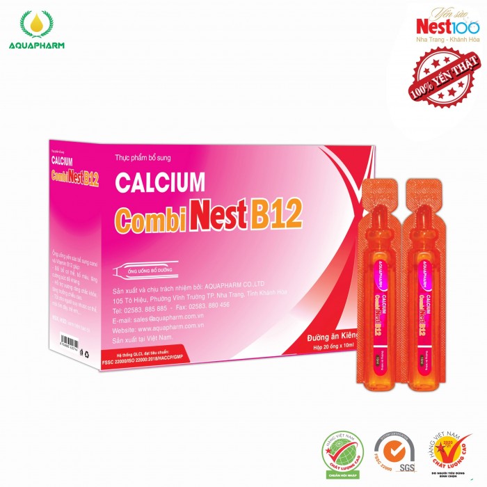 Ống yến sào Calcium Combinest B12 đường ăn kiêng hộp 20 ống 10 ml