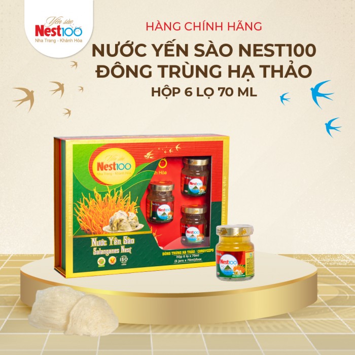 [Hộp 6 lọ 70ml] - Nest100 yến chưng đông trùng hạ thảo-Tăng sinh lực