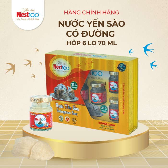 [Hộp Quà Tặng 6 lọ 70ml] - Nest100 yến chưng đường phèn