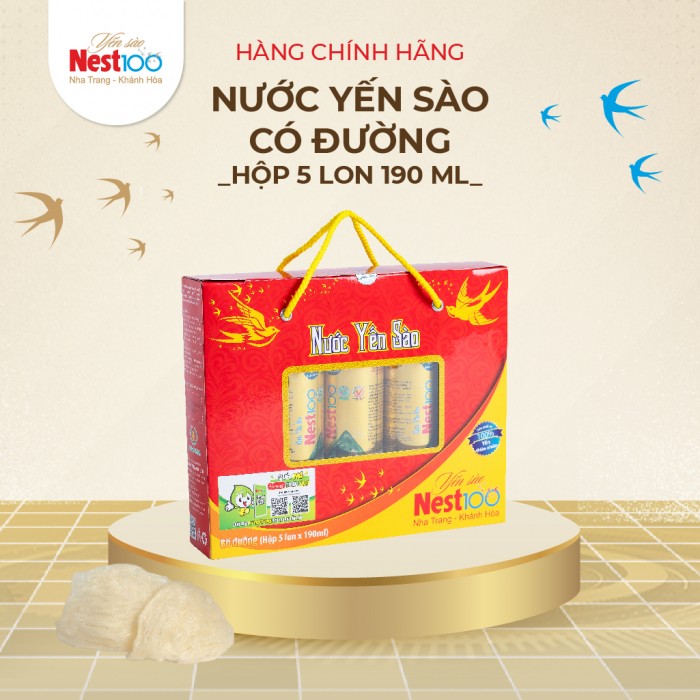 [Hộp 5 lon]-Nước yến có đường lon 190ml - Nước giải khát an toàn và bổ dưỡng